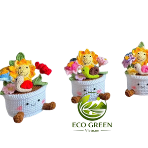 Plantes en pot au crochet personnalisées en gros, fleurs en fil tricoté faites à la main, mini décoration de bureau pour la maison, le bureau, les cadeaux et la vente au détail - Product Image 1