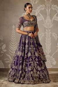 Robe longue brodée ample pour femme, style traditionnel indien pakistanais, en soie violette, pour mariage, Lehenga Choli - Product Image 4