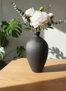 Luxury Ribbed <b>Matte</b> Black Metal Flower Vase Elegant Handcrafted Modern Home Decor <b>Table</b> Centerpiece Single Unit Only - Product Image 2