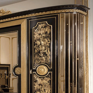 European Classic Luxury <b>Sliding</b> Wardrobe Black Gold Finish Mahogany Wood Hand Carved Mirror Closet Bedroom Furniture Customized - Product Image 4