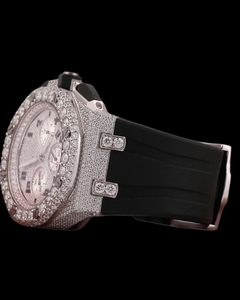 Reloj de Lujo Personalizado de Fábrica con Diamantes de Moissanita Redondos, Correa de Goma Negra, Esfera Multifuncional y Bisel, Regalo para Hombre - Product Image 6