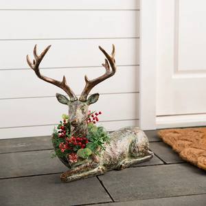 Statue de cerf de Noël en bronze et aluminium moulé de luxe avec couronne, pour jardin extérieur, cour, hiver, vacances, porche et décoration de Noël - Product Image 1