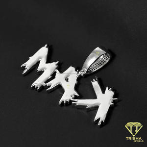 Pendentif personnalisé en diamant VVS cultivé en laboratoire, plaque nominative style graffiti, lettres en écriture cursive, chaîne cubaine, bijoux hip-hop pour hommes - Product Image 2