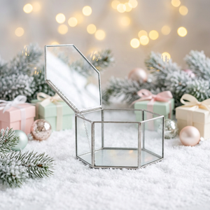 Wholesale A.K Handicrafts Hexagonal Glass Jewelry Box with Metal Frame and Hinged Lid 0-1L Capacity for Storage and Decoration - Product Image 1