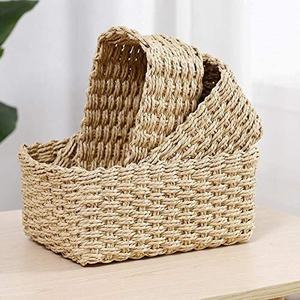 Ensemble de 3 paniers de rangement rectangulaires tissés, bacs écologiques en ficelle de papier et en jonc de mer, organiseurs durables pour la maison et le bureau - Product Image 2