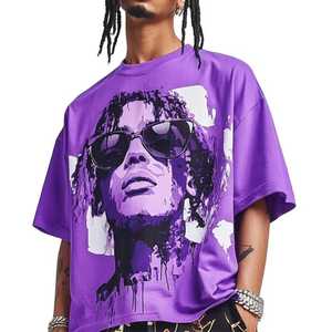 T-shirt <span class=keywords><strong>Homme</strong></span> Oversize Violet à Manches Courtes Col Rond avec Imprimé Photo Dreads, Style Urbain, Tissu Jersey, Sérigraphie - Product Image 3