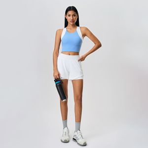 Soutien-gorge de sport respirant à maintien moyen, simple, uni, avec logo frontal, en Spandex/Nylon pour le yoga - Product Image 2