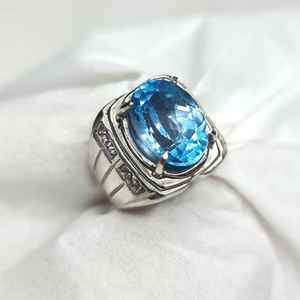 Bague pour homme en argent sterling 925, topaze bleue naturelle, argent suisse, faite à la main, bijoux en pierres précieuses, cadeau de luxe pour homme - Product Image 2