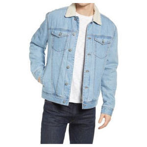 Custom Light Blue Denim Winter Jeans <b>Jackets</b> for Men 100% Cotton <b>with</b> <b>Fleece</b> <b>Lining</b> Wholesale Price - Product Image 1