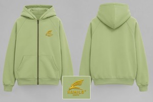 HAMILO Unisex <b>Green</b> Hooded Zip-Up Sweatshirt Regular Fit Embroidered Logo Pocket Casual Winter Wear 100% Cotton Fleece 400g - Product Image 1