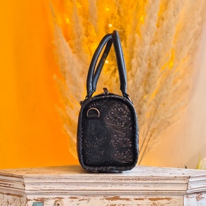 High Quality Sport Hand Tooling Full Florals Carved Solid 100% Genuine Leather Material Mini Speedy Duffle Bag Women Weekend - Product Image 2