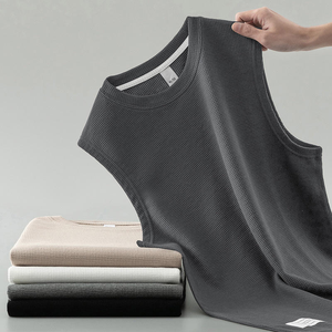 Waffle <b>Vest</b> <b>Men's</b> Summer Cotton Tank Top <b>White</b> Outerwear Sports Fitness Basketball <b>Vest</b> Wide Shoulder Sleeveless T-Shirt - Product Image 6