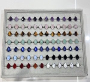 Vente en gros de bagues en cristal naturel multi-pierres, bague ajustable en pierre précieuse ovale taillée en diamant, fournisseur en gros de bagues en cristaux - Product Image 3
