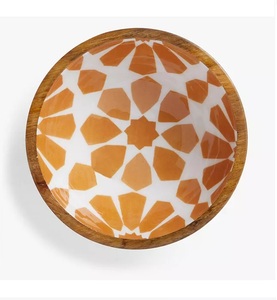 Bol de service rond décoratif en bois pour table à manger, avec impression émaillée, ustensile de cuisine, saladier, bols de service alimentaire - Product Image 1