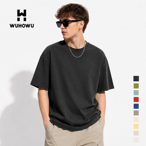 Camiseta de Hombre de Algodón y Elastano, Talla Grande, Diseño Liso, Lavada, Tejido Sólido, Impresión DTG, Corte Regular, con Logotipo Personalizado, Superventas 2026 - Product Image 1