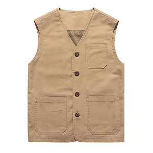 Wholesale Men Canvas <b>Vest</b> Multi Pockets Wear Sleeveless Jacket Custom Logo Waistcoat For Versatile Styling and Fashion Wear - Product Image 1