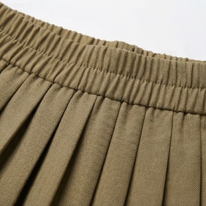 Women Pleated Knee-Length <b>Skirt</b> <b>Elastic</b> <b>Waist</b> Solid Color Polyester Cotton Comfortable All Seasons Style - Product Image 4