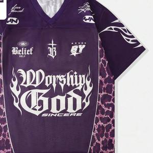 Maillot de football américain en sublimation, grammage lourd, motif graphique gothique 89 et panneau léopard, en maille texturée, col en V, style streetwear, personnalisable, vente en gros, OEM - Product Image 3