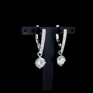 Women's Round Brilliant Cut Natural Diamond <b>Earrings</b> Classic Style Wedding Jewelry H Color White Diamond <b>Hinged</b> Hoop Design - Product Image 2