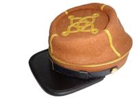 Gorra de Fieltro Butternut Estilo Confederado Histórico Marrón con Visera Negra y Bordado de Lentejuelas Doradas, 100% Lana, Ajustable, para Uso en Exteriores, para Adultos