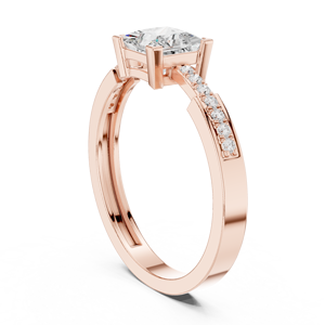 Bague de fiançailles en or rose avec diamant de laboratoire taille princesse et accents pavé pour femme, alliance solitaire moderne, cadeau - Product Image 4
