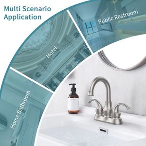 Rubinetto da Bagno a 2 Maniglie Stile Luna Crescente da 4 Pollici, Finitura Nichel Spazzolato, Girevole a 360 Gradi, Accessorio per Lavabo - Product Image 2