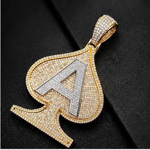 Custom 925 <b>Silver</b> Moissanite Diamond Gold Plated Spike Initial Alphabet Letter ACE Spades Poker Pendant Iced Hip Hop Men's Party - Product Image 6