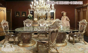 Mesa de comedor de madera tallada a mano, juego de mesa de comedor de 8 plazas, estilo barroco oscuro - Product Image 6