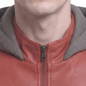 Hoodie en cuir pour homme avec boutons, poches latérales, manches longues, en cuir véritable OEM - Product Image 4