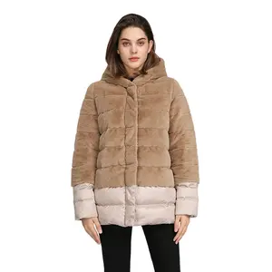 2023 personalizado cálido con capucha burbuja de talla grande para mujer chaqueta acolchada de invierno de moda abrigo de piel sintética para damas