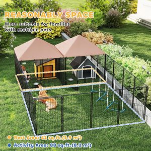 Nichoir rectangulaire pour chien avec 2 compartiments et gamelles rotatives, 13,5 pi x 9,4 pi x 5,1 pi, pour utilisation extérieure en automne - Product Image 4