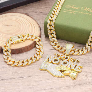 Conjunto de Joyería Hip Hop con Palabras Personalizadas, Diamante Moissanite, Plata 925, Collar con Colgante Chapado en Oro y Cadena Cubana - Product Image 1