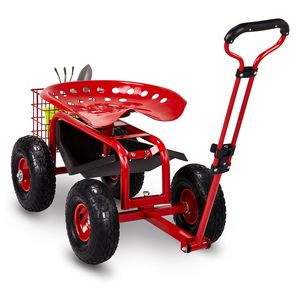 Sedile da Giardino con Ruote e Manico Estensibile, Girevole a 360°, con Vassoio Porta Attrezzi per Giardinaggio - Product Image 2