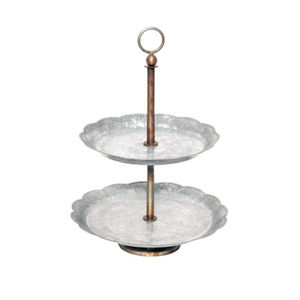 Présentoir à gâteaux rond en métal galvanisé à 2 niveaux style ferme avec piédestal en cuivre pour la présentation de desserts lors de mariages et de fêtes - Vente en gros - Product Image 1