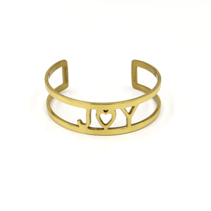 กำไลข้อมือทองเหลืองทำมือ JOY - กำไลเปิดสีทองพร้อมรูปหัวใจ - ของขวัญเครื่องประดับมินิมอลสำหรับผู้หญิง - สายปรับขนาดได้ - Product Image 2