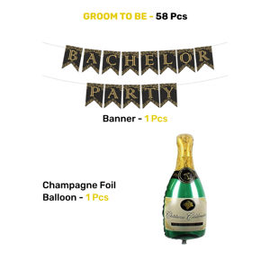 ชุดตกแต่งพรีเมียมสำหรับเจ้าบ่าว |   ลูกโป่งคอนเฟตติสีเหลืองสีดำสีขาว 58 ชิ้นพร้อมจุดกาวและแบนเนอร์ปาร์ตี้ - Product Image 3