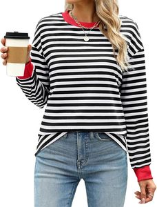 Striped Long Sleeved T-shirt Breathable Anti-Pilling <b>Top</b> Clothing Wholesale New Hot- Selling Women's Casual Plus Size <b>Patchwork</b> - Product Image 3