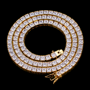 Unique Designer 18K Gold Plated Moissanite Diamond <b>Necklace</b> Princess Cut Channel Setting Snake <b>Chain</b> Unisex Everyday Wear - Product Image 1