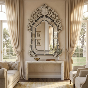 Espejo Decorativo de Pared Estilo Veneciano de Lujo |   Espejo Antiguo con Marco Tallado de Estilo Barroco |   Espejo Decorativo Vintage para Sala de Estar o Entrada - Product Image 1