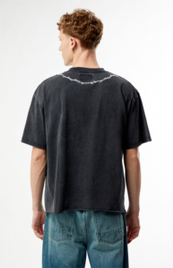 T-shirt col roulé à manches courtes en jersey tricoté 100 % coton noir délavé surdimensionné 2026 avec logo frontal, nouveau design, motif décontracté pour homme - Product Image 3
