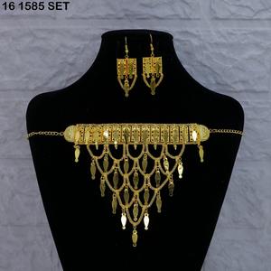 Gold Plated Brass Islamic Religious Jewelry Set for Women-Classic Stylish Design Engagement <b>Wedding</b> Eid Imitation Jewelry Sets - Product Image 2