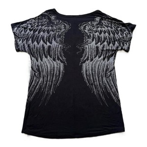 Women's Black Short Sleeve T-Shirt With <b>Feather</b> Print Ruched Front Loose Fit Casual O-Neck <b>Top</b> 100% Polyester Knitted Breathable - Product Image 6
