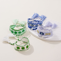 Bracelets tissés vintage en tissu brodé papillon, motif œil porte-bonheur, pierre naturelle, bijoux de mariage pour femme