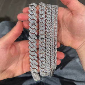 Chaîne cubaine en argent 925 style hip-hop, testée au diamant, avec moissanite étincelante, pour homme et femme, idéale pour les rappers et les occasions festives - Product Image 1