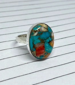 Bague en argent sterling 925 avec pierre précieuse Oyster, bijou unique de créateur pour femmes - Product Image 1