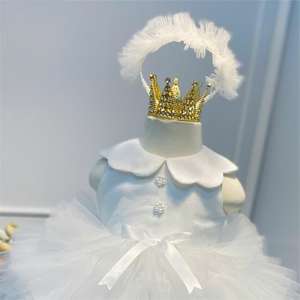 Robe tendance en tulle multicouche pour filles, style licou, manches courtes bouffantes, accessoires perles, pour mariages et occasions spéciales - Product Image 3