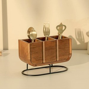 Porte-ustensiles en bois, support à couverts, organisateur de cuillères, fourchettes et couteaux, rangement pour comptoir de cuisine, support en bois rustique - Product Image 6