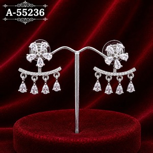 Pendientes Colgantes Plateados con Forma de Flor Romántica y Moderna, con Corte de Pera de Coral, para Mujer, Joyería de Boda A-55236 - Product Image 1