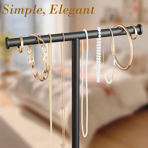 Modern T Bar Jewelry <b>Stand</b> With Wide Hanging Space <b>Necklace</b> Bracelet <b>Holder</b> Deep Tray Base Elegant Space Saving Vanity Display - Product Image 4