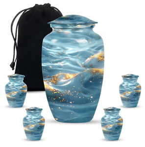 Blue Water Pattern Aluminium Urn Abstract Metal <b>Keepsake</b> Cremation <b>Ashes</b> Memorial Sympathy Vessel - Product Image 5